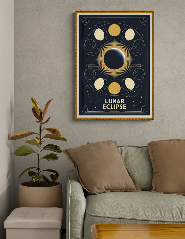 Affiche vintage éclipse lunaire rétro