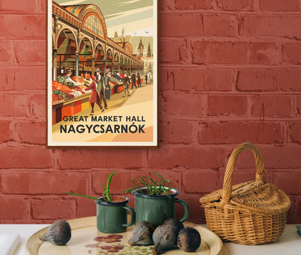 Affiche marché couvert rétro Budapest