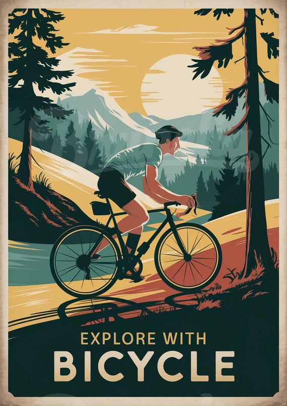 Affiche vintage vélo et nature