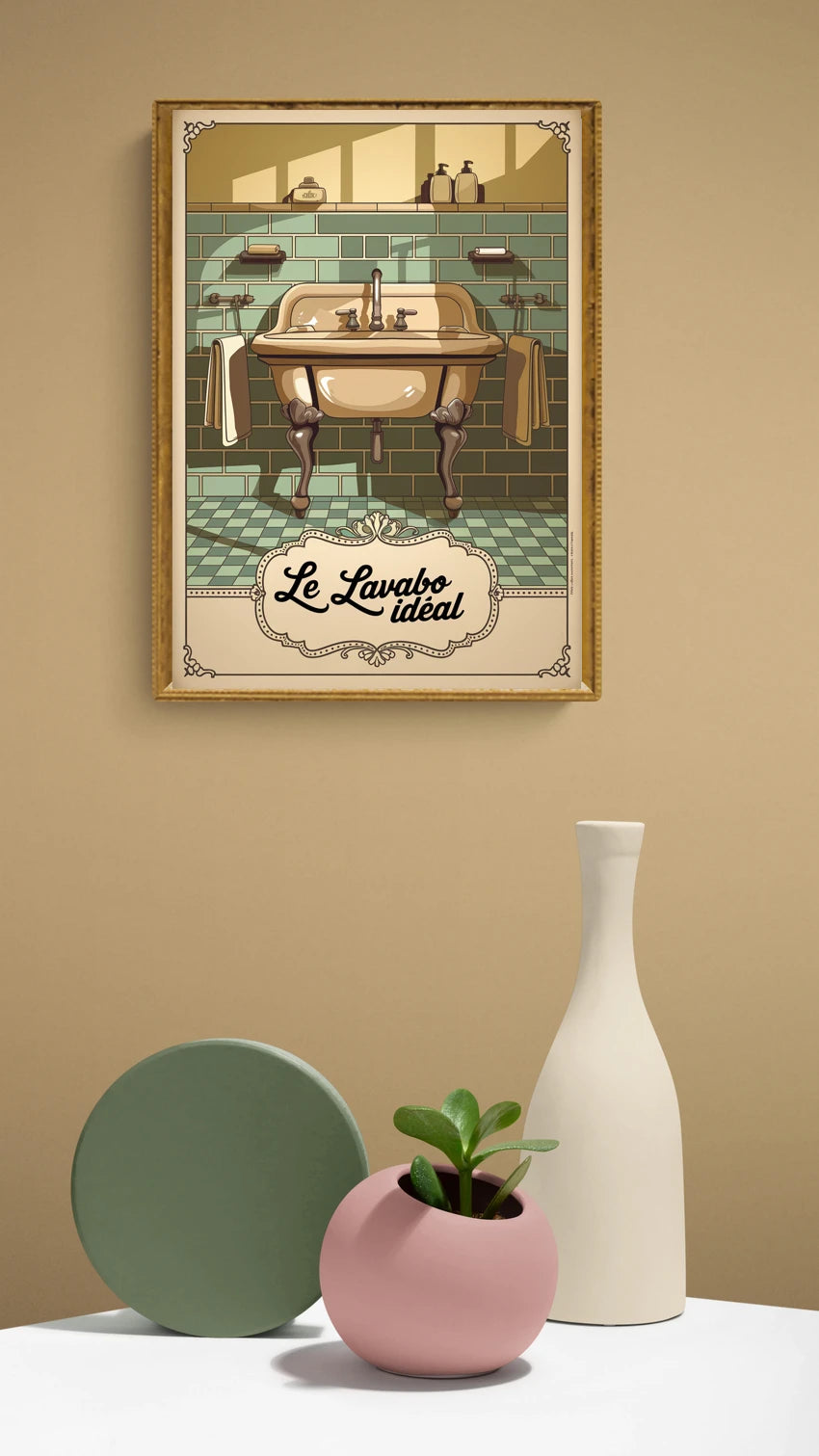 Mise en situation de Affiche Le Lavabo Idéal salle de bain Art Déco