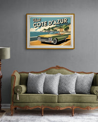 Affiche décapotable rétro Côte d'Azur années 1950