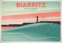 Affiche Biarritz Surfer Paradise phare et vagues