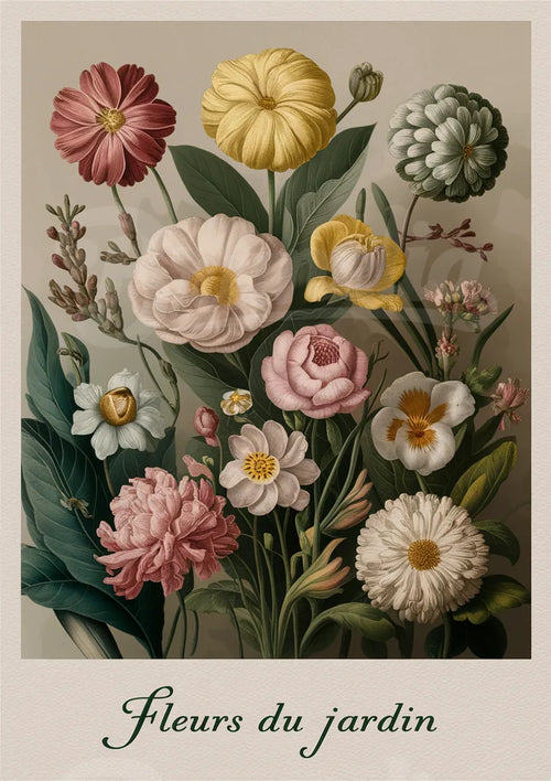 Affiche jardin fleuri style botanique classique
