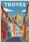 Affiche Troyes cathédrale et rue médiévale
