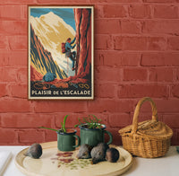 Affiche escalade alpiniste vintage montagne rocheuse