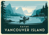 Affiche kayak Vancouver Island avec paysage lacustre