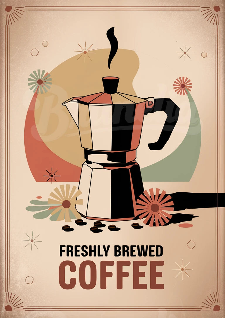 Affiche moka italienne Freshly Brewed Coffee rétro