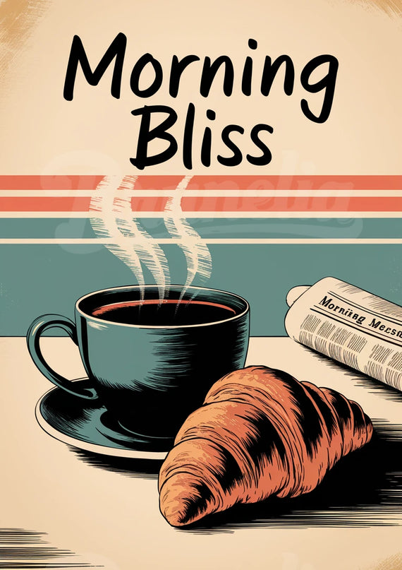 Affiche vintage café et journal du matin