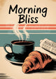 Affiche petit déjeuner rétro avec café et croissant