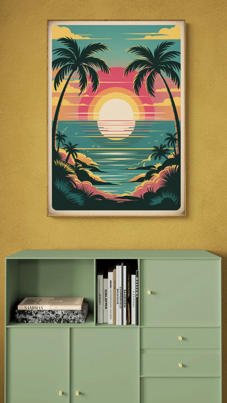 Affiche vintage coucher de soleil éclatant
