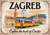 Affiche Zagreb tramway jaune et patrimoine croate
