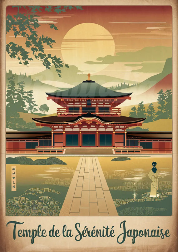 Affiche vintage temple japonais