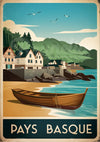 Affiche Côtier barques de pêche et maisons traditionnelles basque