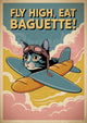 Affiche Chat Pilote à l'Avion et Baguette