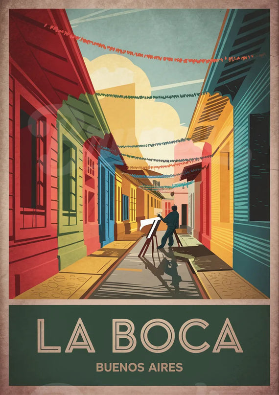 Affiche quartier coloré vintage Buenos Aires