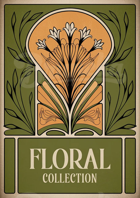 Affiche vintage motif floral rétro