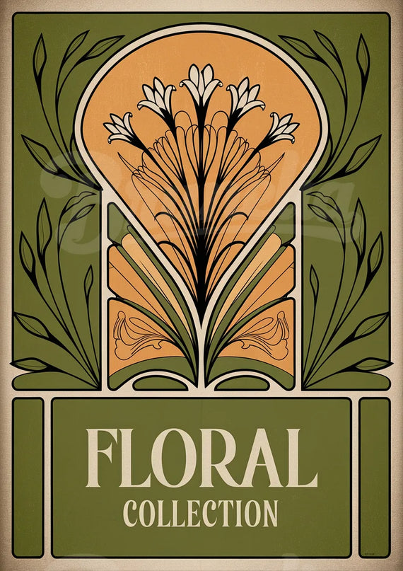 Affiche vintage motif floral rétro