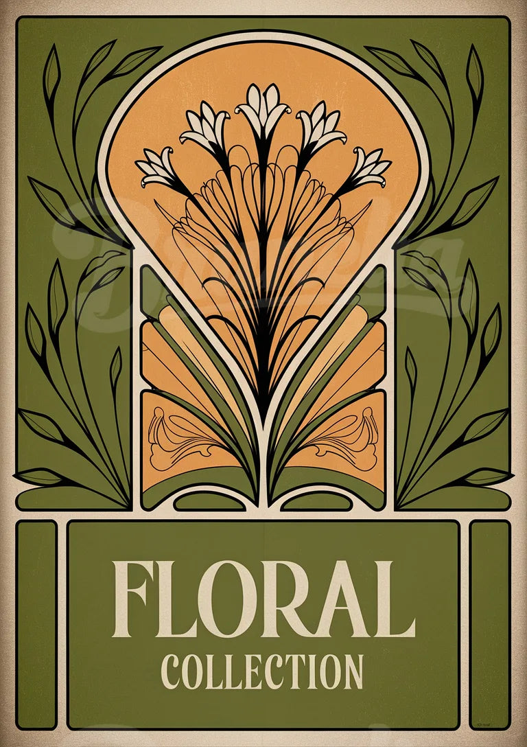 Affiche décoration florale Art déco vintage