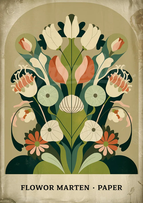 Affiche graphique florale – Design symétrique vintage