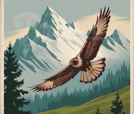 Affiche vintage rapaces et montagne