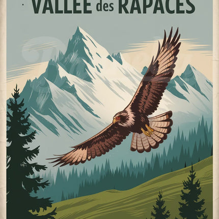 Affiche vintage rapaces et montagne