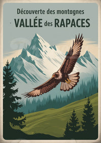 Affiche Vallée des Rapaces avec aigle des Alpes