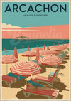 Affiche Parasols rayés plage Aquitaine Arcachon