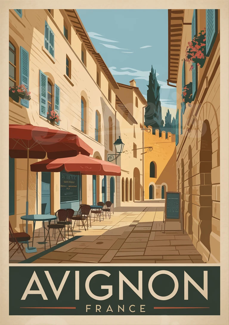 Affiche Avignon rue historique architecture provençale