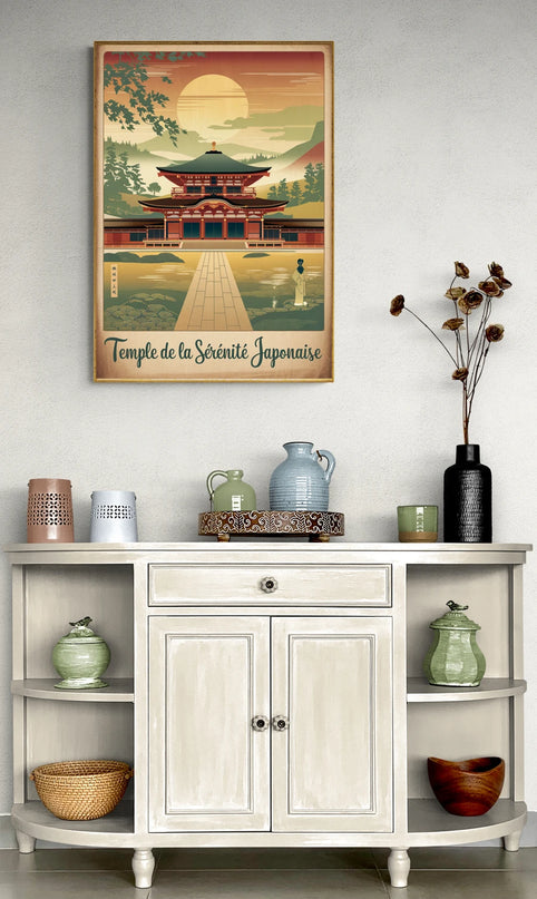 Affiche vintage temple japonais