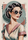 Affiche portrait femme rétro 1950 lunettes chat