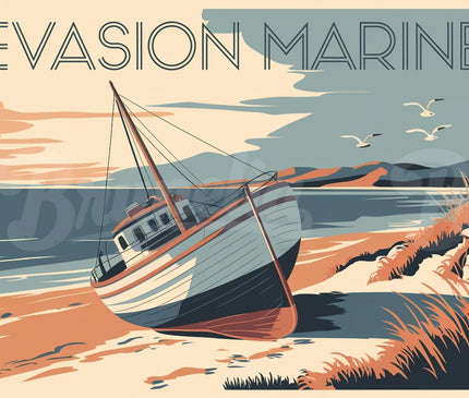 Affiche vintage barque échouée 1