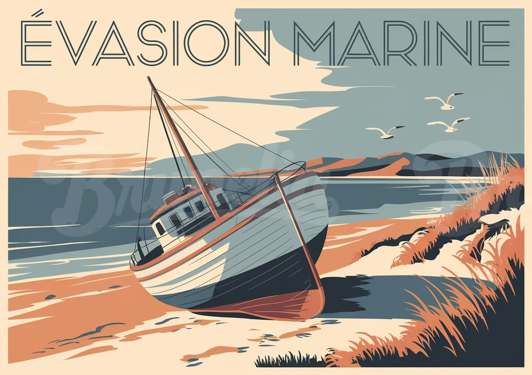 Affiche vintage barque échouée 1