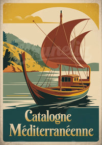 Affiche Catalogne Méditerranéenne bateau voiles rouges