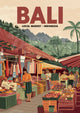 Affiche Marché de Bali Indonésie style rétro