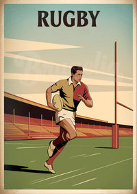 Affiche joueur de rugby en action style art déco