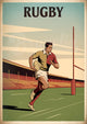 Affiche joueur de rugby en action style art déco