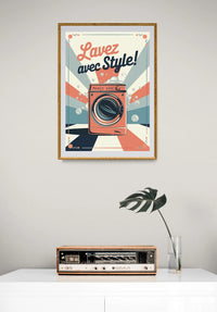 Affiche machine à laver rétro Lavez avec Style