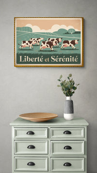 Affiche vaches et liberté rurale style art déco