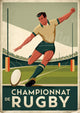 Affiche championnat rugby joueur sautant années 1930
