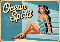 Affiche femme élégante Ocean Spirit rétro années 1950