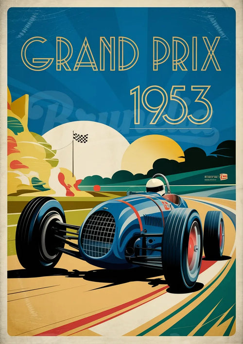 Affiche Grand Prix 1953 voiture de course