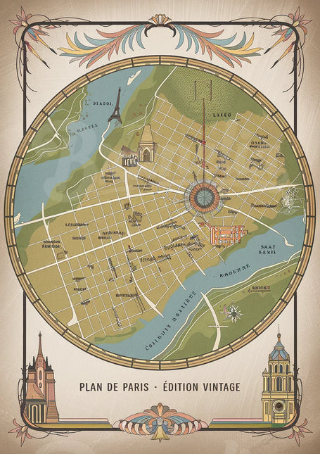 affiche plan de paris vintage