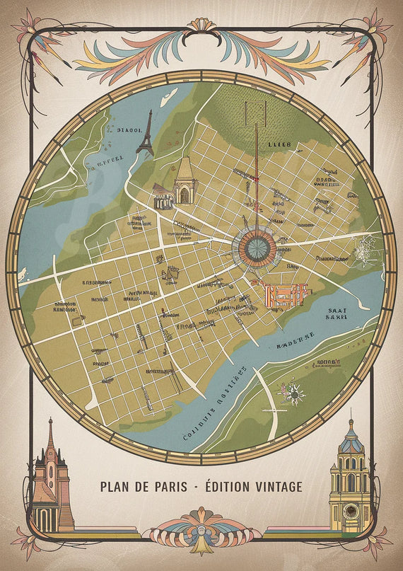 affiche plan de paris vintage