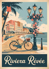 Affiche Riviera Côte d'Azur vélo et lampadaire fleuri
