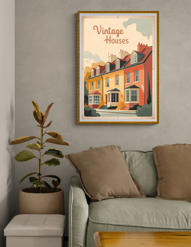 Affiche maisons colorées vintage