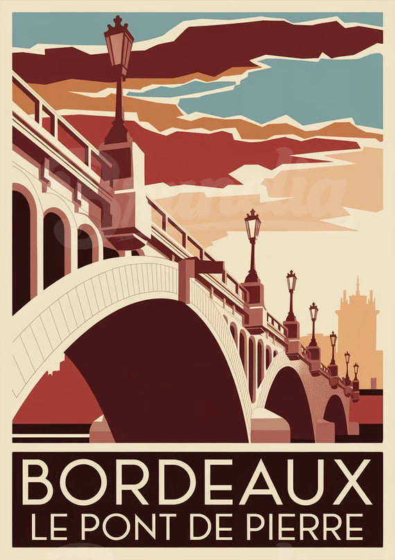 Affiche pont de pierre Bordeaux rétro