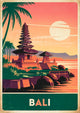 Affiche Bali temple balinais coucher de soleil Art déco