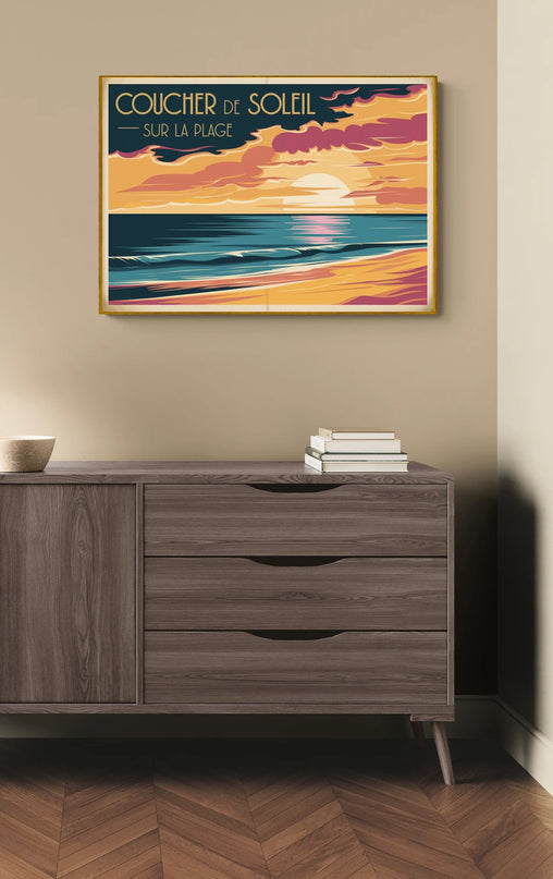 Affiche vintage coucher de soleil sur la plage