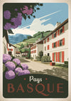 Affiche Vintage Maisons et Hortensia Pays basque
