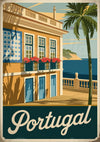 Affiche Maison coloniale jaune balcon fleurs Portugal